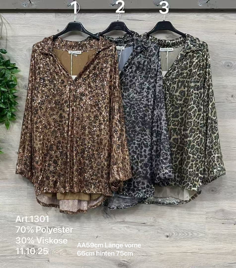 💥 Traumhafte LEO Bluse Glitzereffekt 36-44 💥