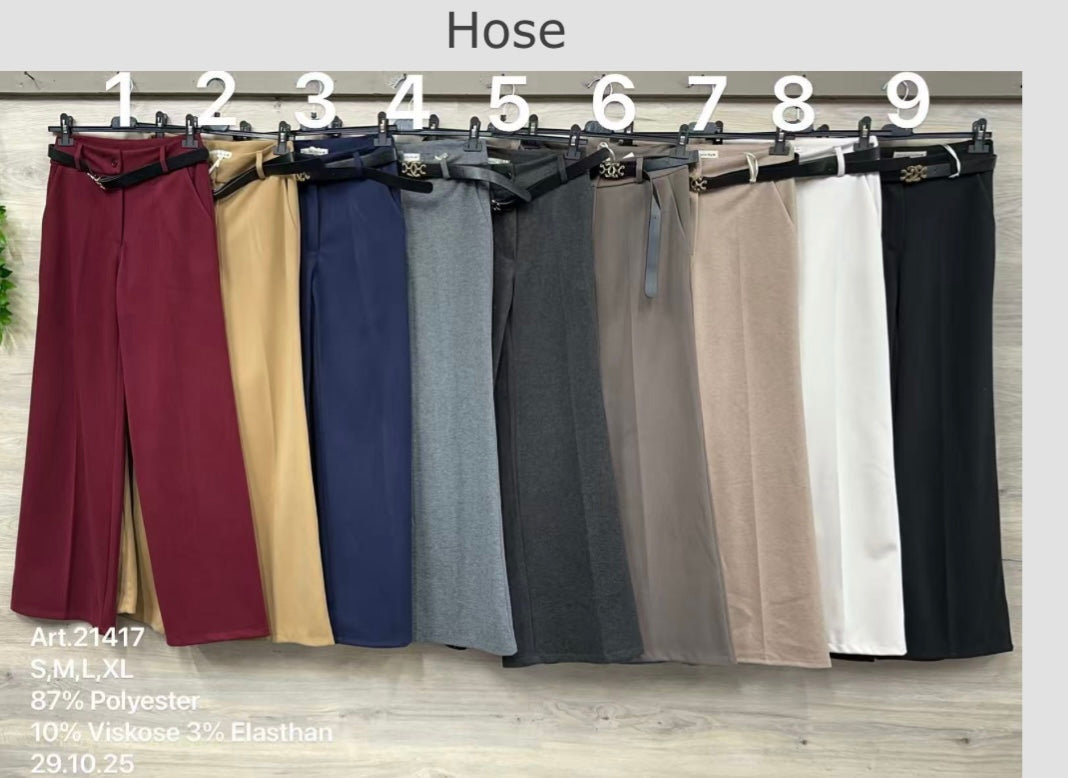 Damen Stoffhose mit Gürtel, High Waist, Business Look ML