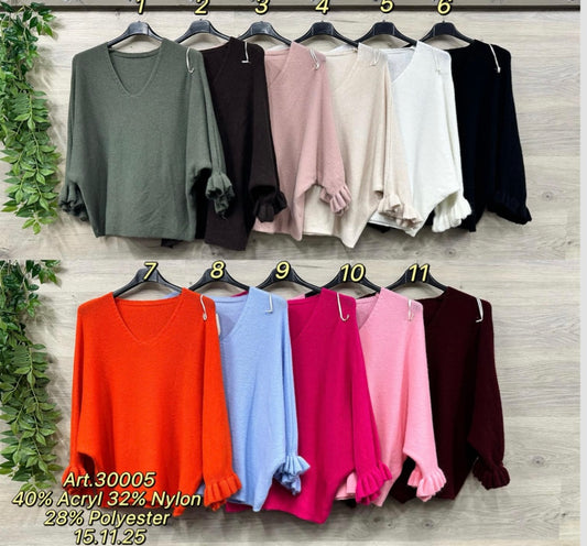 V-Pullover mit Tulpenärmeln