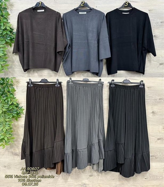 „Plissee Elegance“ – Pullover & Rock Set 2 Größen bis 44