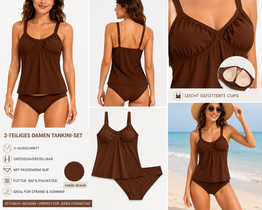 2-teiliges Damen Tankini-Set braun