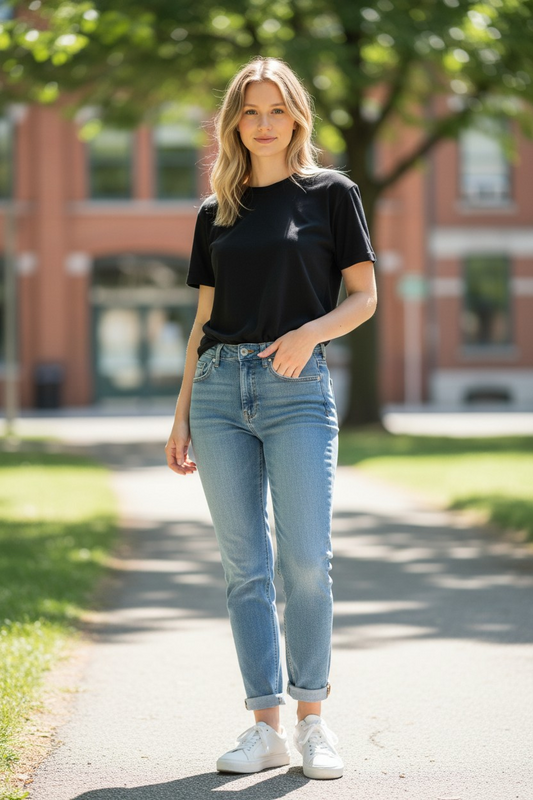 Jeans Mom Fit grau und blau