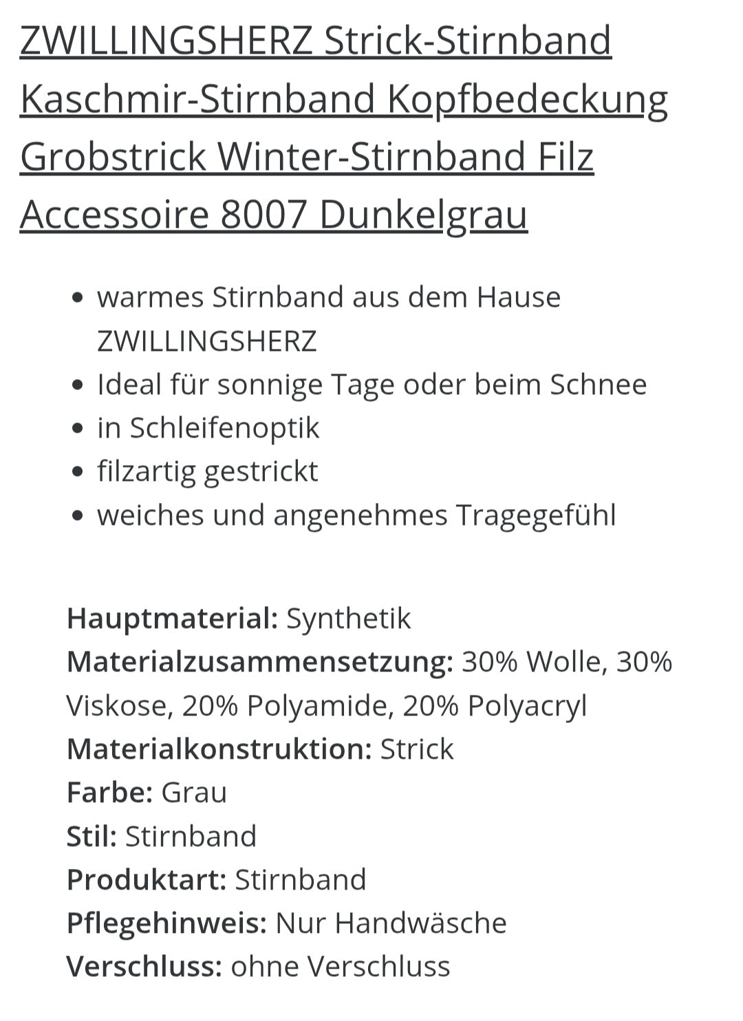 Strick Stirnband in dunkelgrau