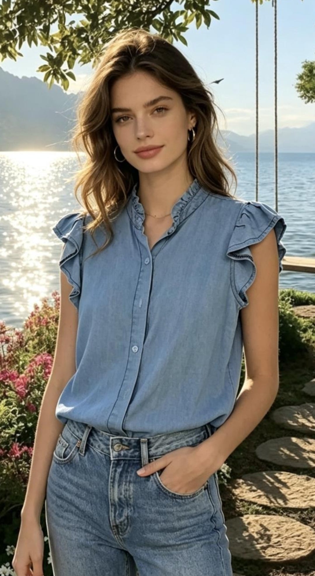 Bluse aus Tencel im Jeanslook