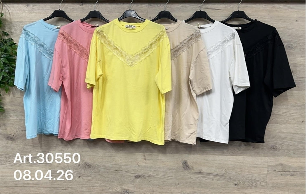 Shirt mit Spitzen Einsatz bis 42 tragbar.