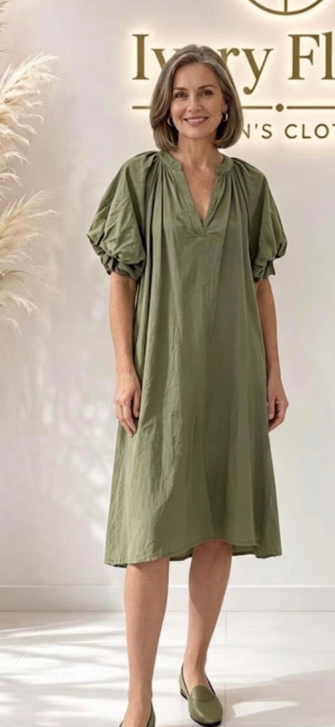 🔥Sonntagskracher🔥Luftiges Baumwoll-Maxikleid mit eleganten Puffärmeln❣️