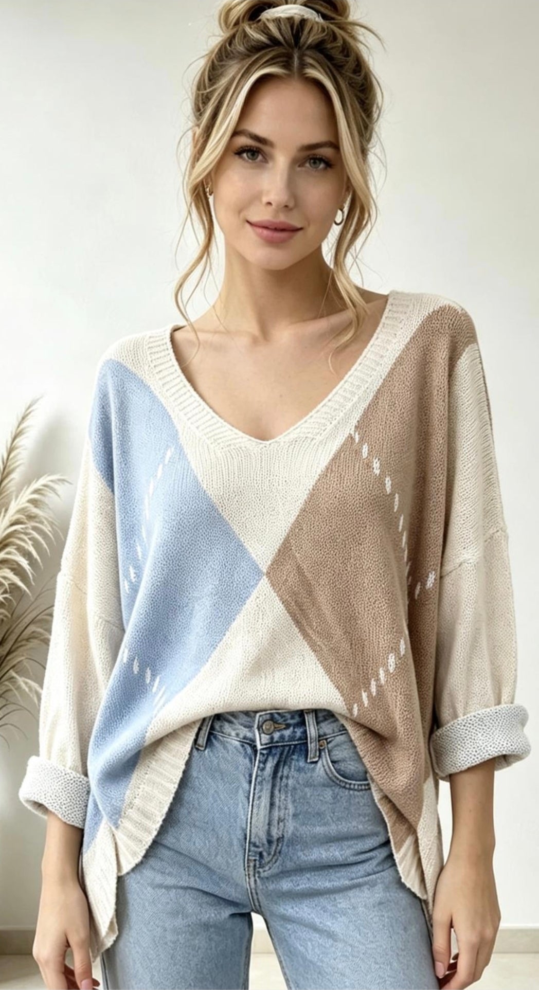 Damen-Strickpullover im geometrischen Rauten-Muster
