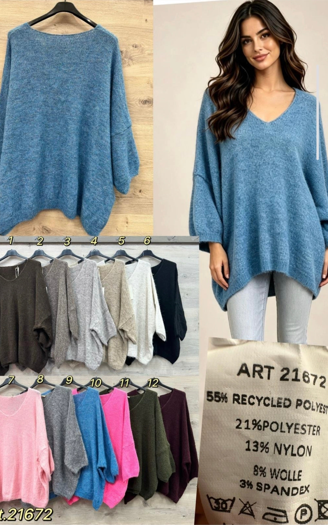 Oversize-Feinstrick-Pullover mit V-Ausschnitt