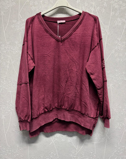 Uni Sweater Elsa mit V-Ausschnitt