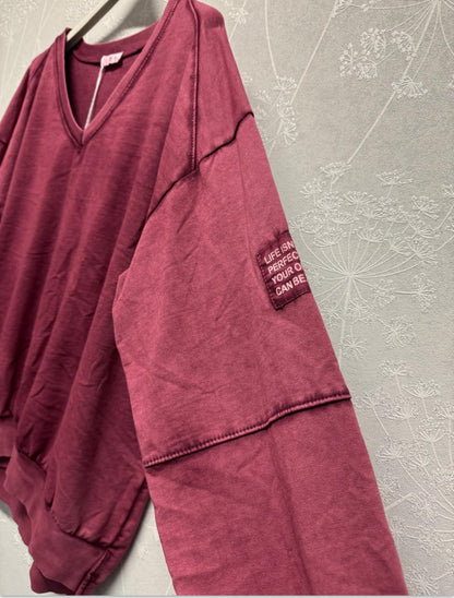 Uni Sweater Elsa mit V-Ausschnitt