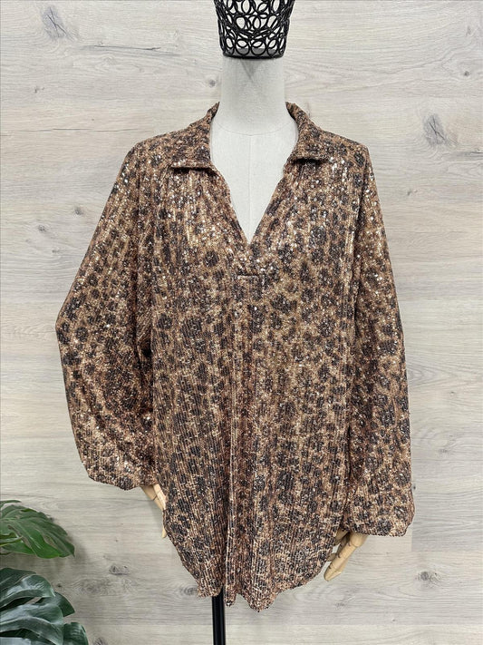 💥 Traumhafte LEO Bluse Glitzereffekt 36-44 💥