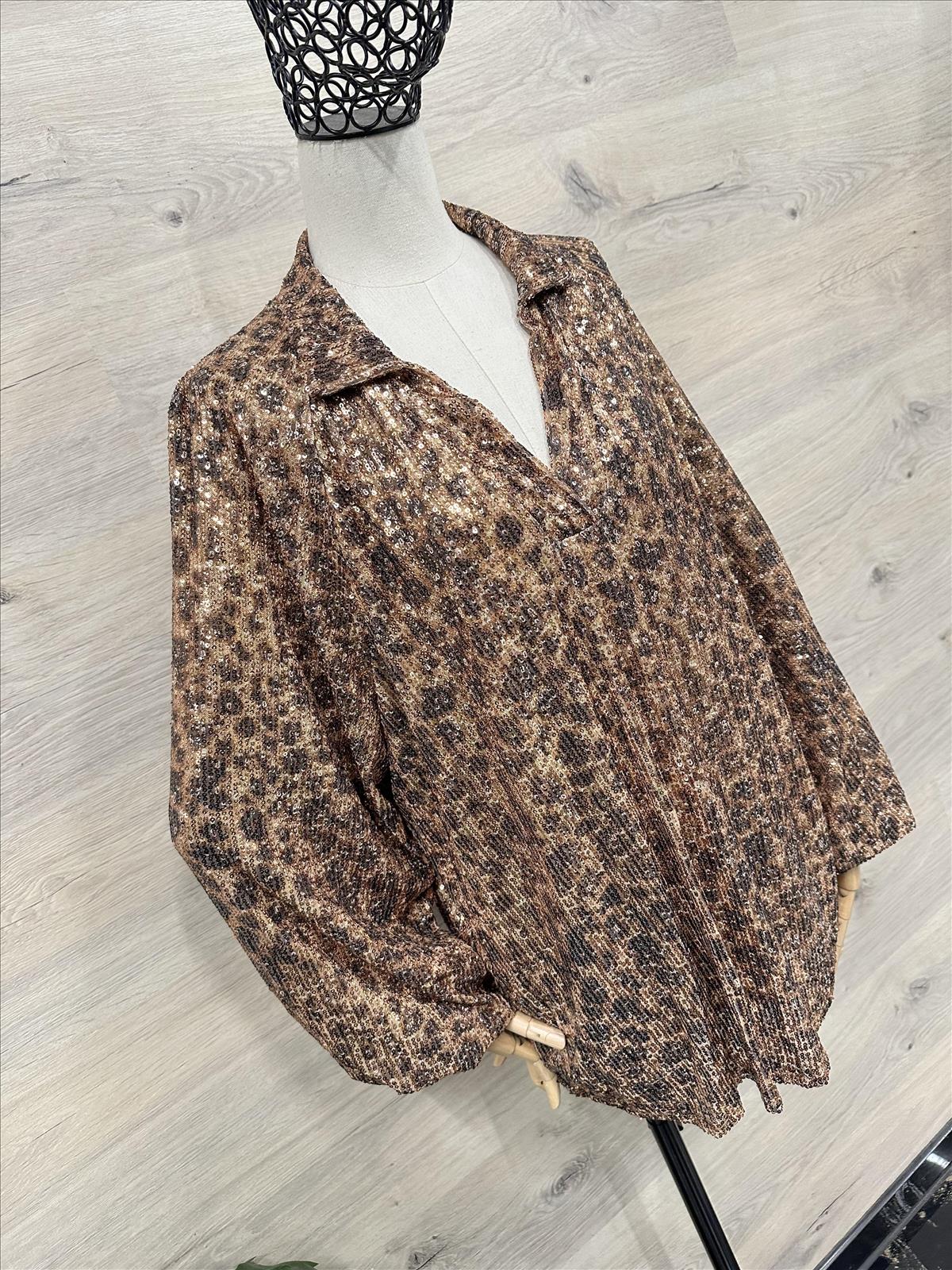 💥 Traumhafte LEO Bluse Glitzereffekt 36-44 💥