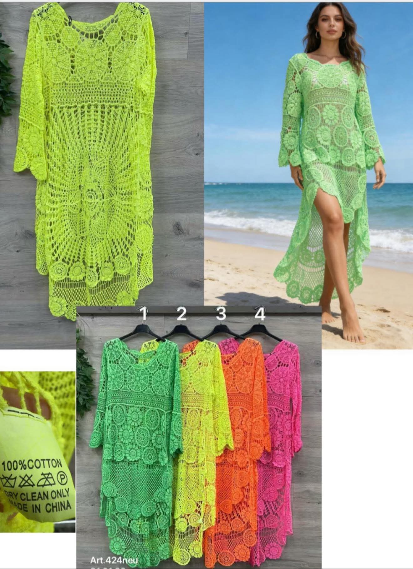 Spitzenkleid aus Baumwolle neonfarbend.