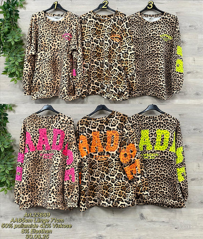 Viskose Leo Pulli mit tendigem Neon Rückenprint 36-44