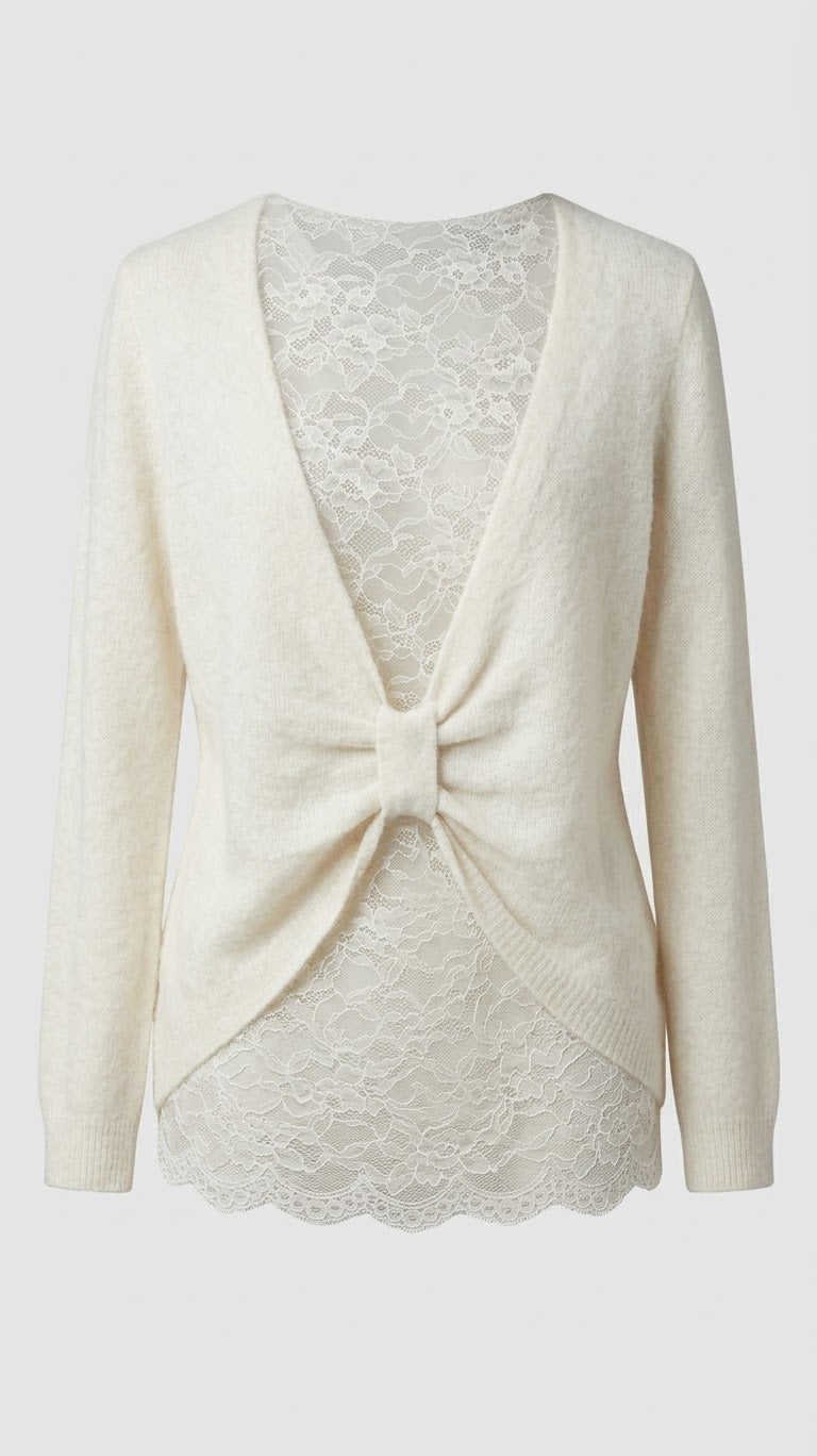 Edler Feinstrick-Pullover mit Spitzen-Rücken